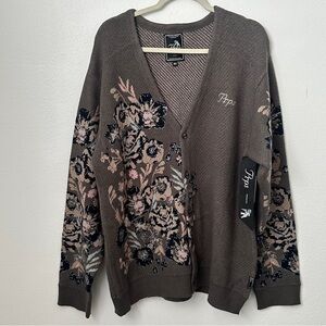 Prps Floral Knit Cardigan in Olive Sz XL